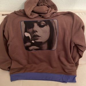 Taylor Swift Midnights brown hoodie with blue stripe